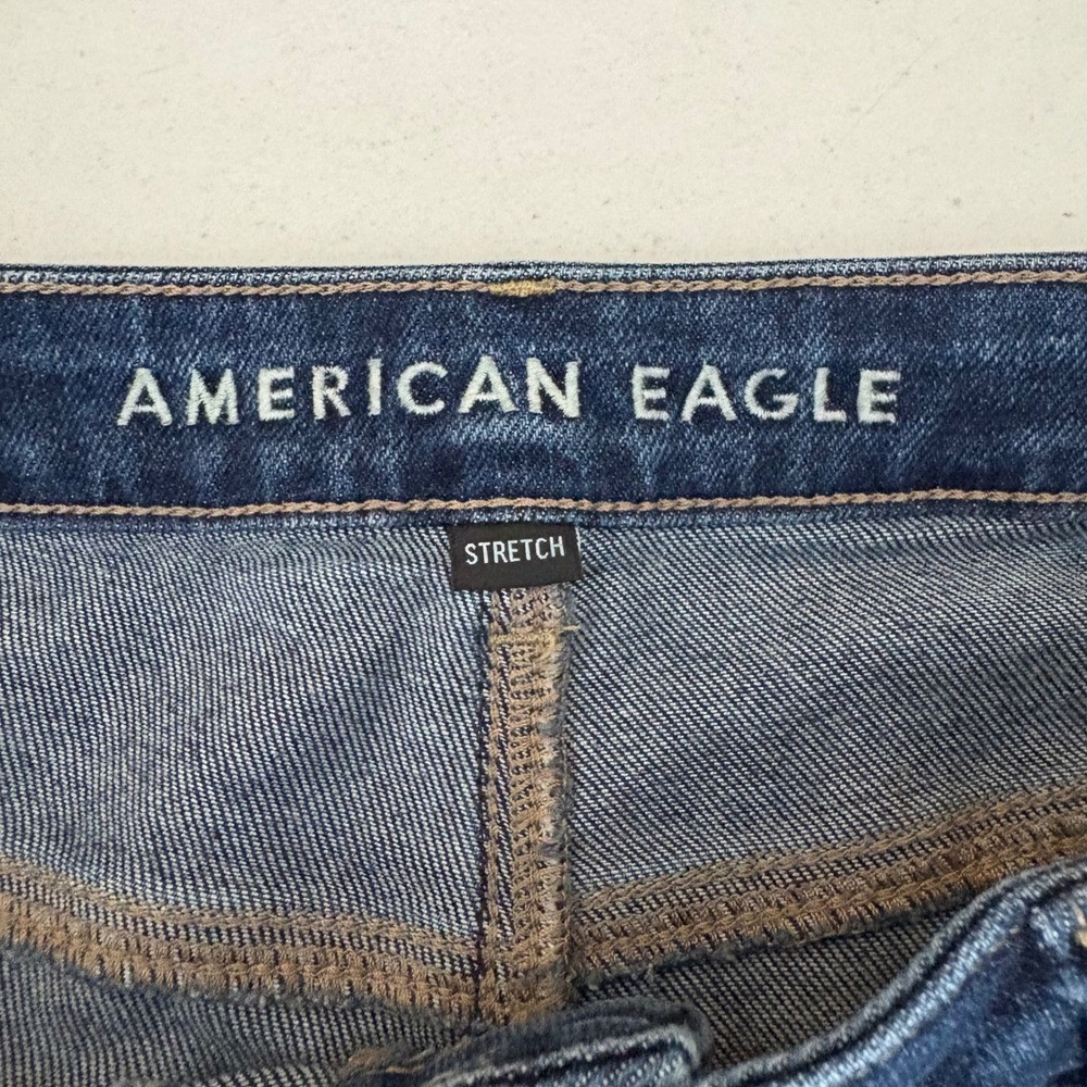 American Eagle Outfitters Womens Tomgirl Jeans Distressed Dark Wash Size 14 Long - Picture 6 of 10
